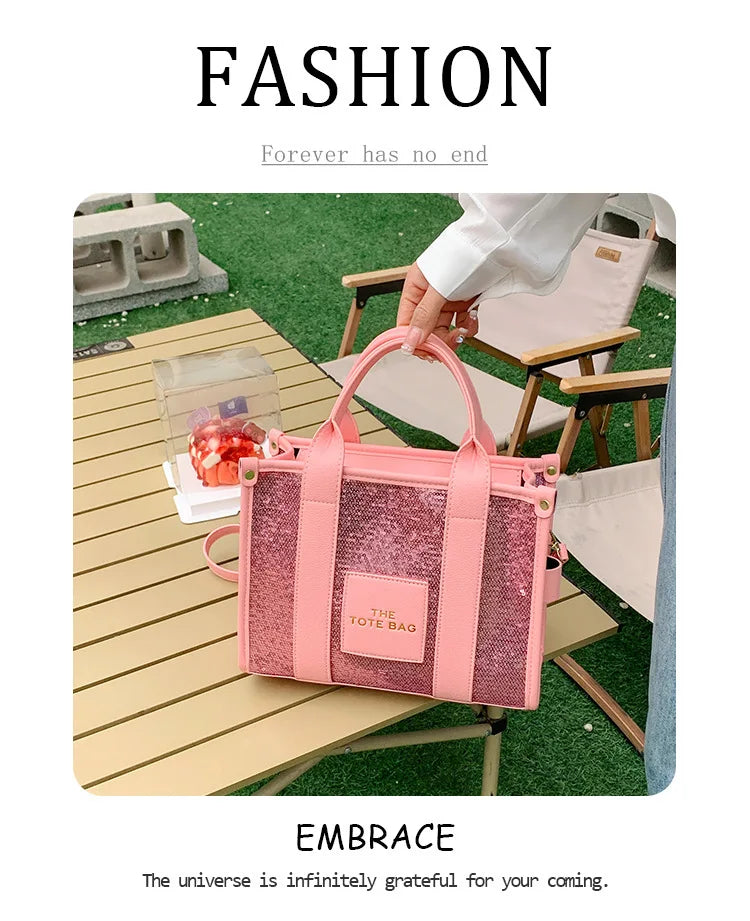 Women's Tote Bag Sequin Shoulder Bag PU Leather Large Capacity Luxury Designer The Tote Bag For Women Crossbody Bags 2024 New