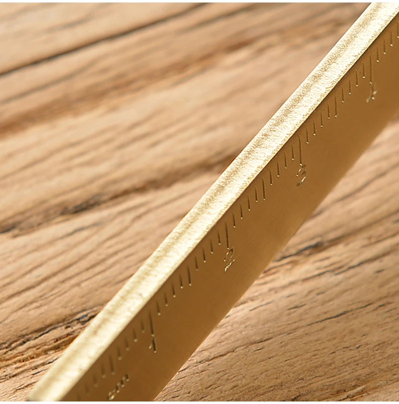 Retro Brass Straight Rulers Centimeter Inches Metal Triangle Ruler Protractor Stationery Measuring Tool School Office Supplies
