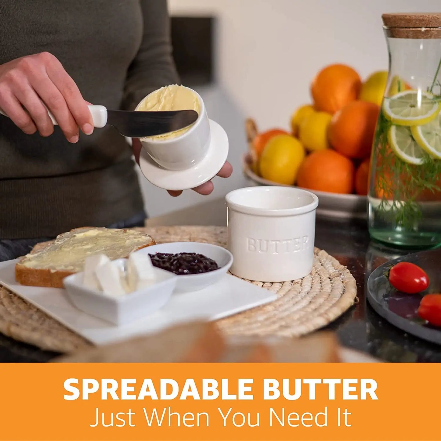 French Butter Crock For Counter With Butter Knife On Demand Spreadable Butter Ceramic Bell Style Butter Jar Butter Dish with Lid