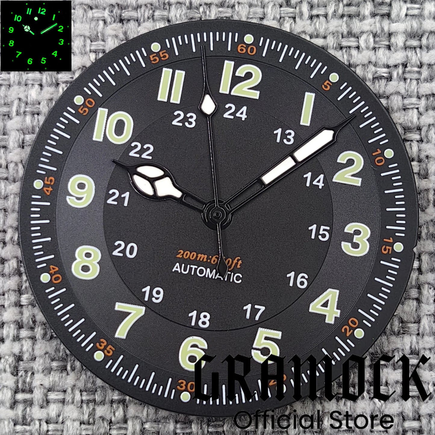 Gramock Classics Sterile 29mm Pilot Black Watch Dial Part for NH35/36 ETA PT5000 Miyota Mingzhu DG ST2130 Movement Part Hand Set