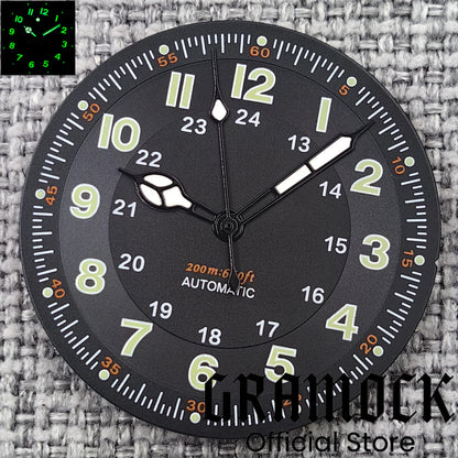 Gramock Classics Sterile 29mm Pilot Black Watch Dial Part for NH35/36 ETA PT5000 Miyota Mingzhu DG ST2130 Movement Part Hand Set