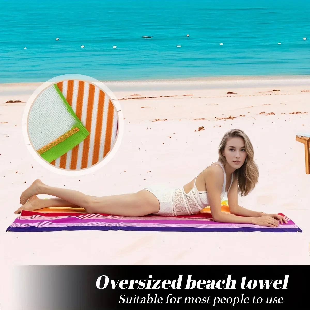 Oversized Beach Towel 280g/㎡ Microfiber, Rainbow Quick-Dry for Pool Travel, Tropical Design, Fade-Resistant & Washable
