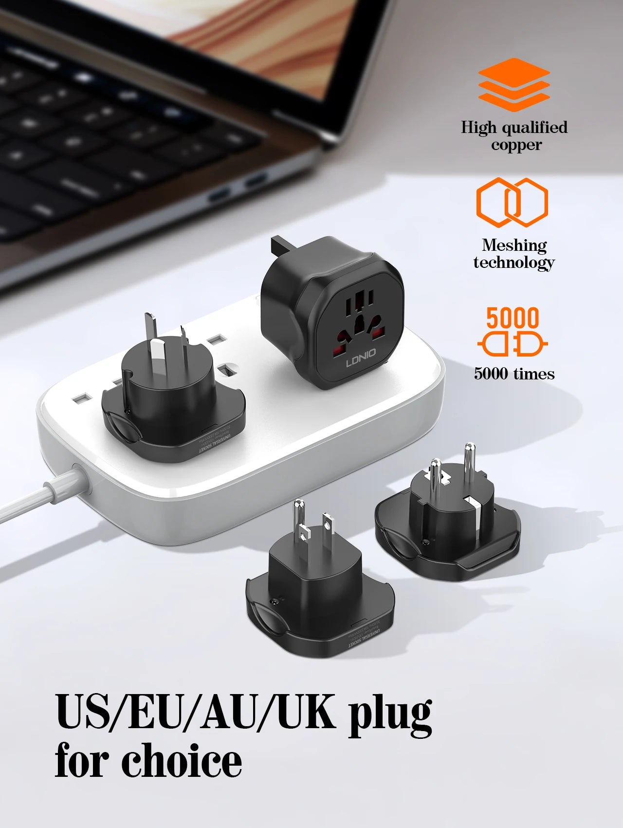 LDNIO Universal Travel Adapter EU Kr Plug Adaptor To Universal European To American Plug 48mm Converter For Travel Accessories
