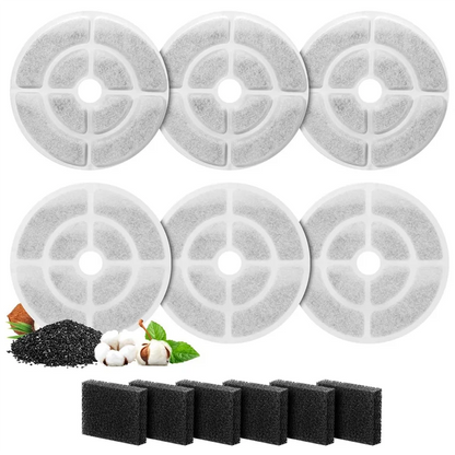 Replacement Cat Water Fountain Filters For 2.5Gal/9.5L Dog Water Fountain Activated Pet Fountain Filters And Sponges 6+6M12K