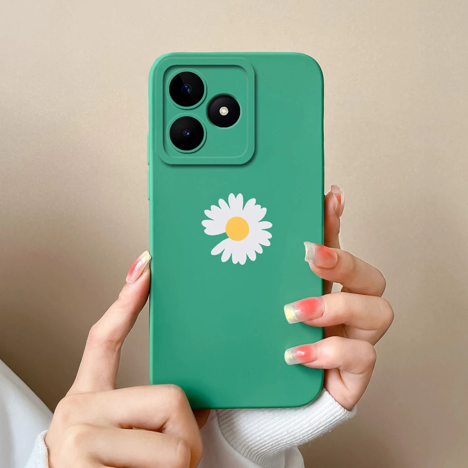 Case For Realme Note 50 Flower Painted Upgrade Lens Protection Soft Back Cover Model RMX3834 Liquid Silicone Phone Protectors