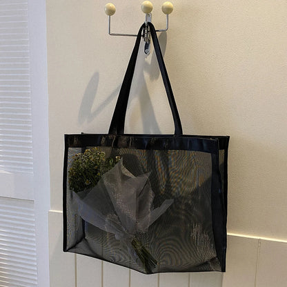 Fashion Totes Bags Large Capacity Mesh Top-Handle Handbag Solid Color Storage Bags Transparent All-match for Beach Swimming
