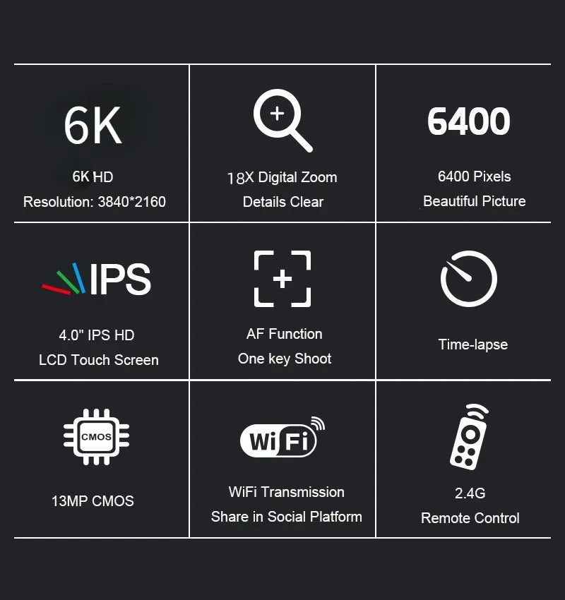 6K Professional Video Cameras for Photography 64MP Ultra HD 18X Digital Zoom Camcorders YouTube Live Streaming Vlogging Recorder