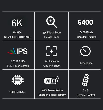 6K Professional Video Cameras for Photography 64MP Ultra HD 18X Digital Zoom Camcorders YouTube Live Streaming Vlogging Recorder