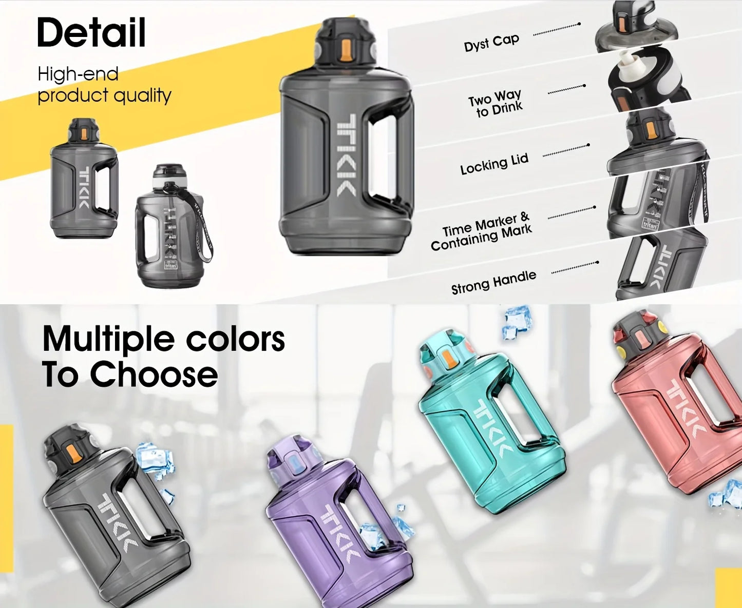 1800Ml Large Sports Plastic Water Bottle with Straw Lid Lock for Hydration, Gym Workouts, Outdoor Fitness, Travel, Camping