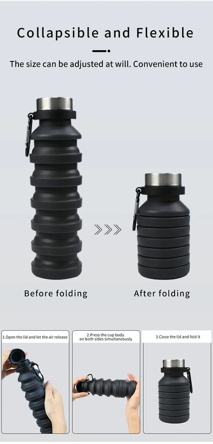 550ml collapsible water bottle cup, reusable BPA-free silicone collapsible water bottle, suitable for hiking in travel gym