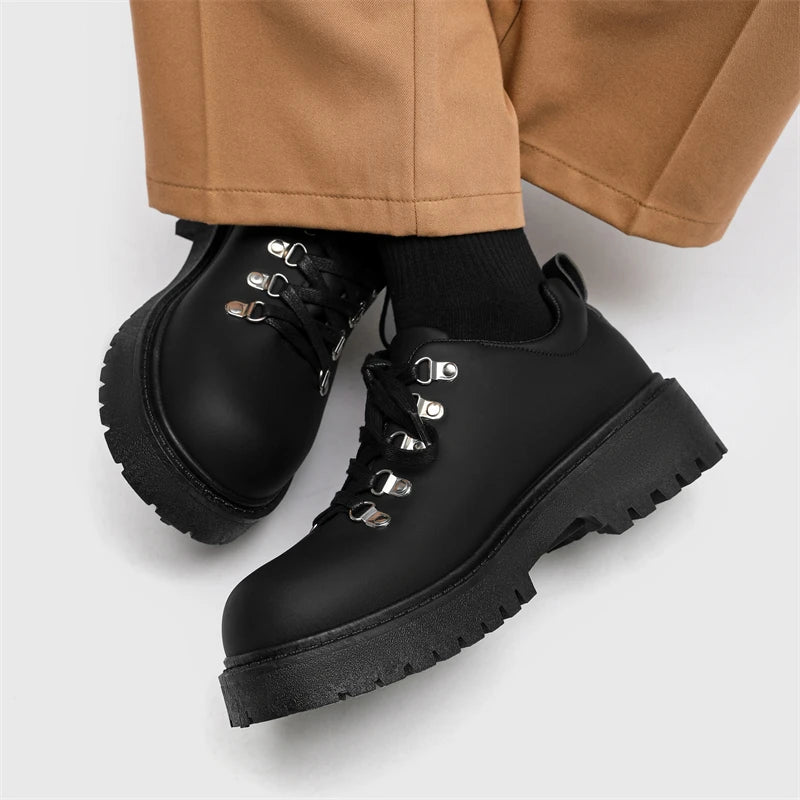 Business Office Dress Black Trendy Footwear Mans England Style Men's Casual Platform Shoes Lace-up Original Leather Oxfords Shoe