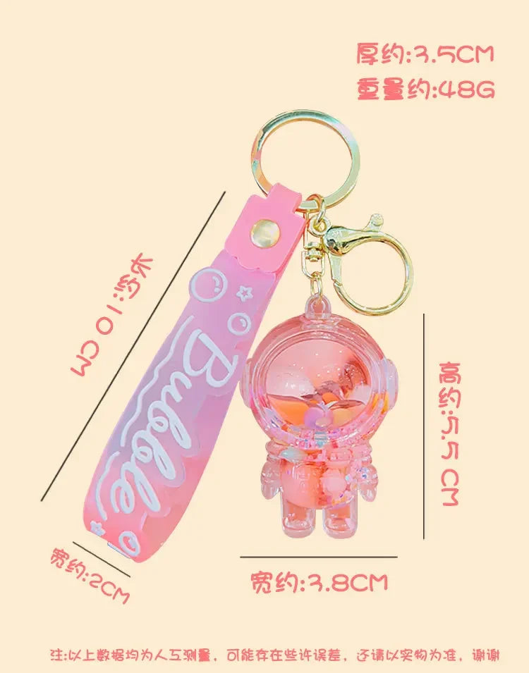 Cute Astronaut Keychain Space Capsule Lava Lamp Oil Filling Bear Key Chain Gift Pendant for Couples Bag Charm Accessories