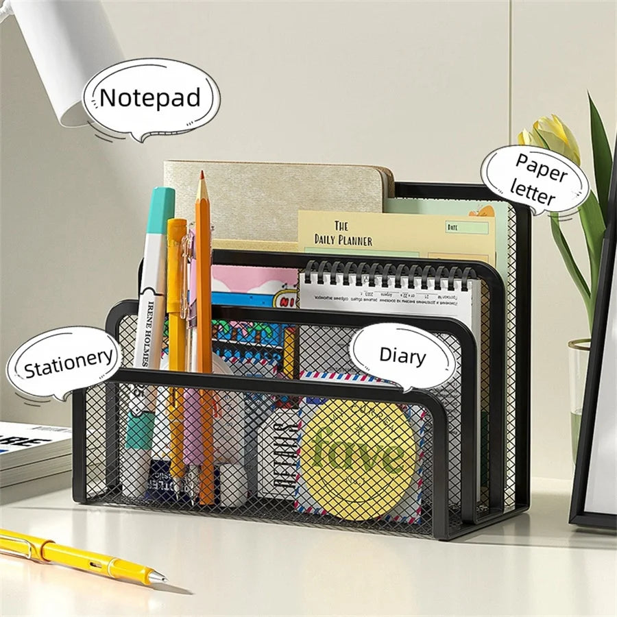 Papers Trays Notebook Stand Rack Desk 3-layer Black Metal Iron Mesh Holder for Magazine Document File Book Rack Organizer Office
