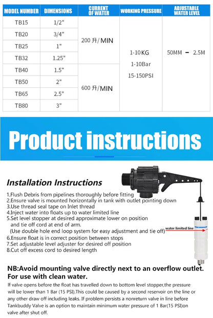 Water tower automatic water output and water stop high and low water level adjustment water pump float valve controller valve