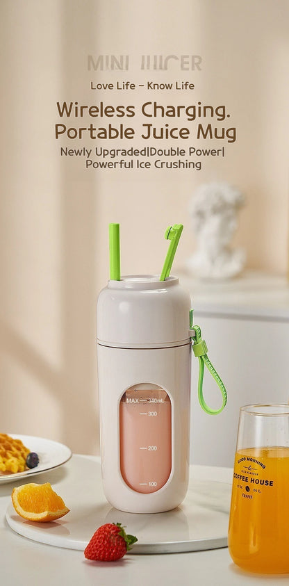 Portable Electric Blender Cup for Smoothies, Shaved Ice, and Juices - 12-Blade Stainless Steel with Wireless Charging Function