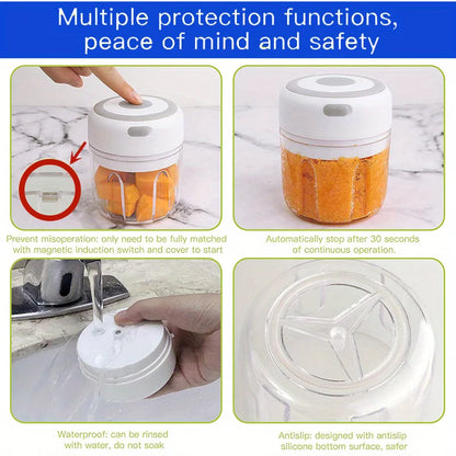 250ML USB Rechargeable Electric Vegetable Chopper and Garlic Crusher - Mini Wireless Food Chopper for Kitchen Gadgets for Garlic