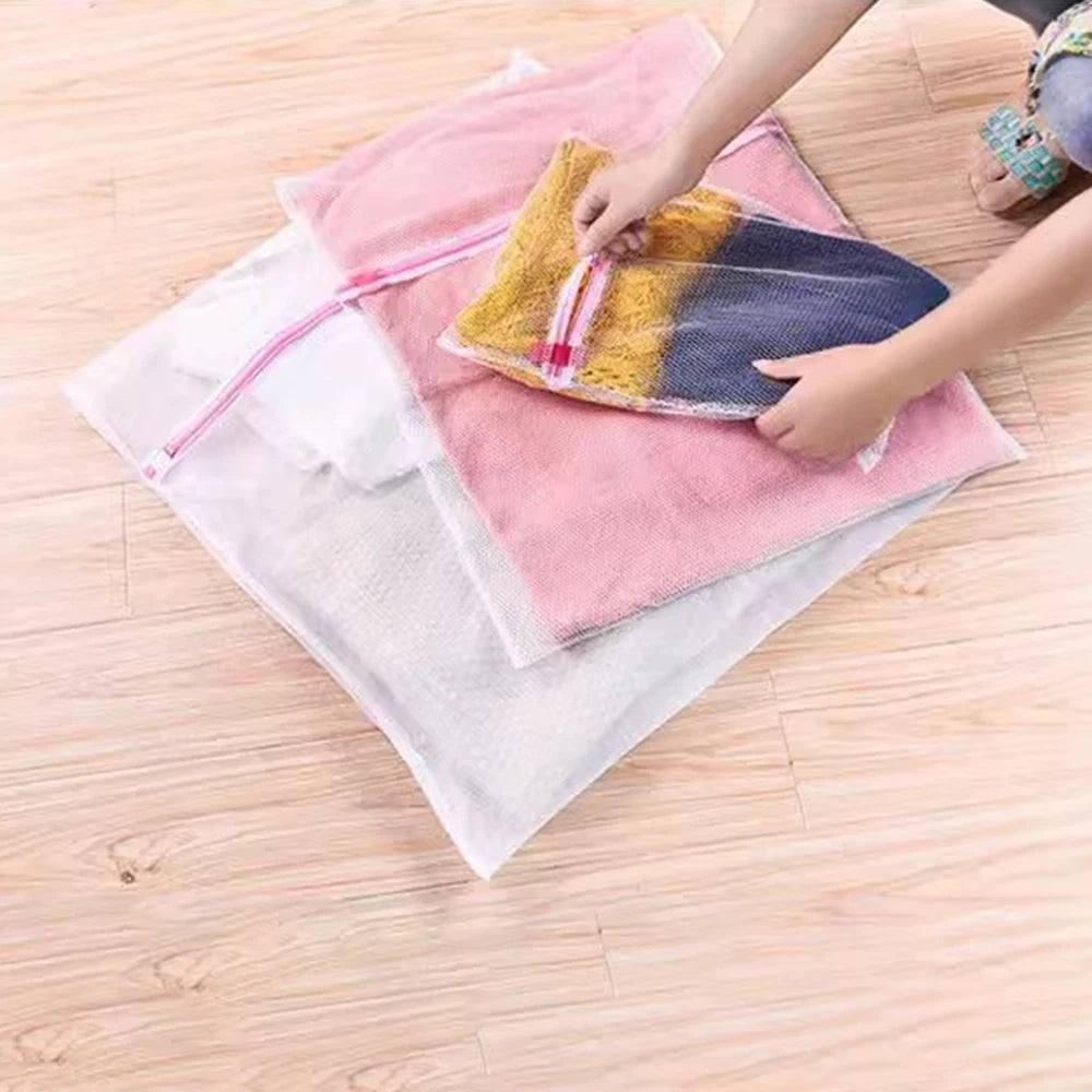3PCS Pink Grid Laundry Bag for Home Organization - Classification Clothing Care Bag