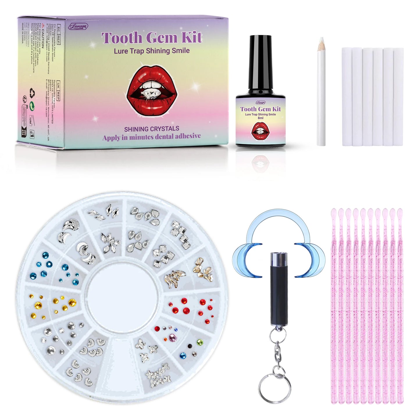 DIY Teeth Gems Kit With Glues And Light Teeth Anti-drop Clear Precious Stone Jewelry Decoration Glittering Tooth Jewelry Kit