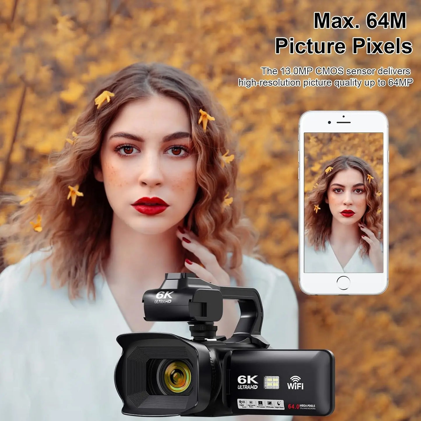 6K Professional Video Cameras for Photography 64MP Ultra HD 18X Digital Zoom Camcorders YouTube Live Streaming Vlog Recorder