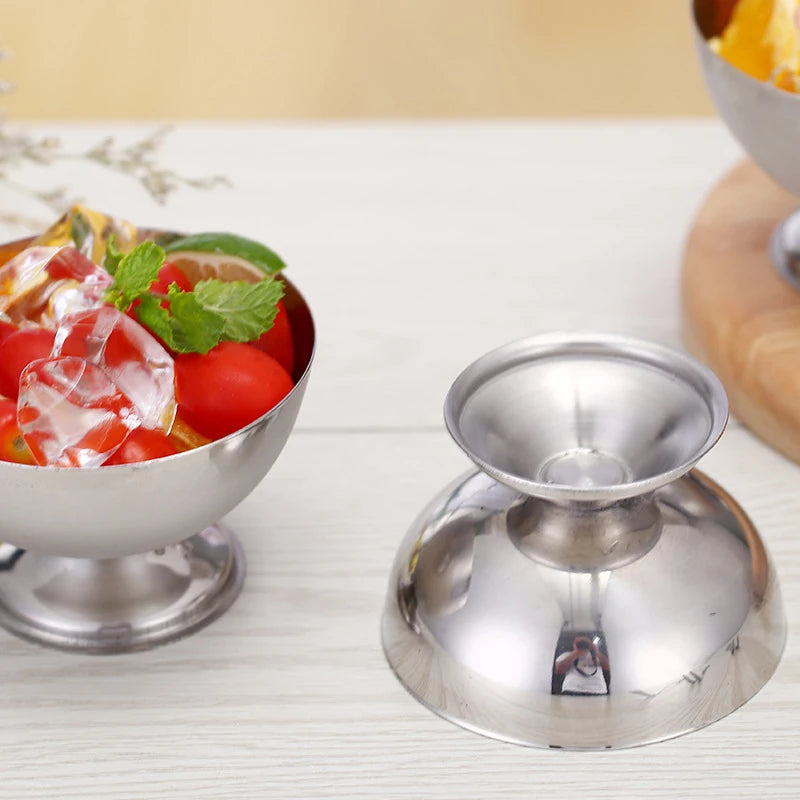 Ice Cream Cups Salad Bowl Stainless Steel Bowl Dessert Fruit Plate Snack Dish Party Supplies