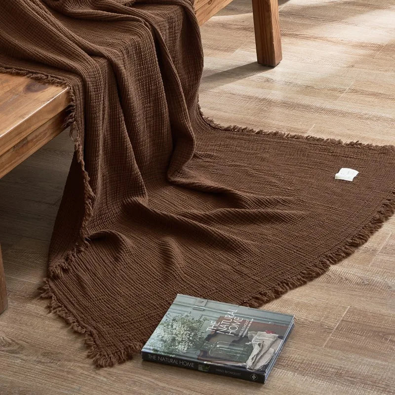 Maillard Cotton Blankets Four Layers Of Gauze Sofa Cover Blanket With Tassel AB Side Office Nap Decorative Bed Muslin Blanket