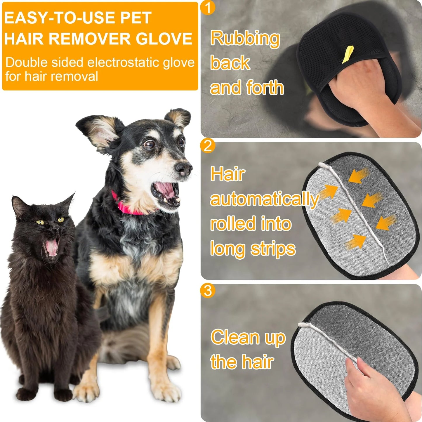 Double-Sided Pet Grooming Gloves, Cat Grooming Gloves Pet Grooming Gloves for Dogs Bathing Pet Hair Remover Gloves Versatile Pet