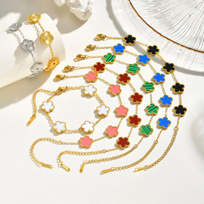 Vnox Stainless Steel Colorful Clover Cute Hand Bracelet For Woman Fashion Five Leaf Flower Lucky Jewelry Accessories Gift To Her