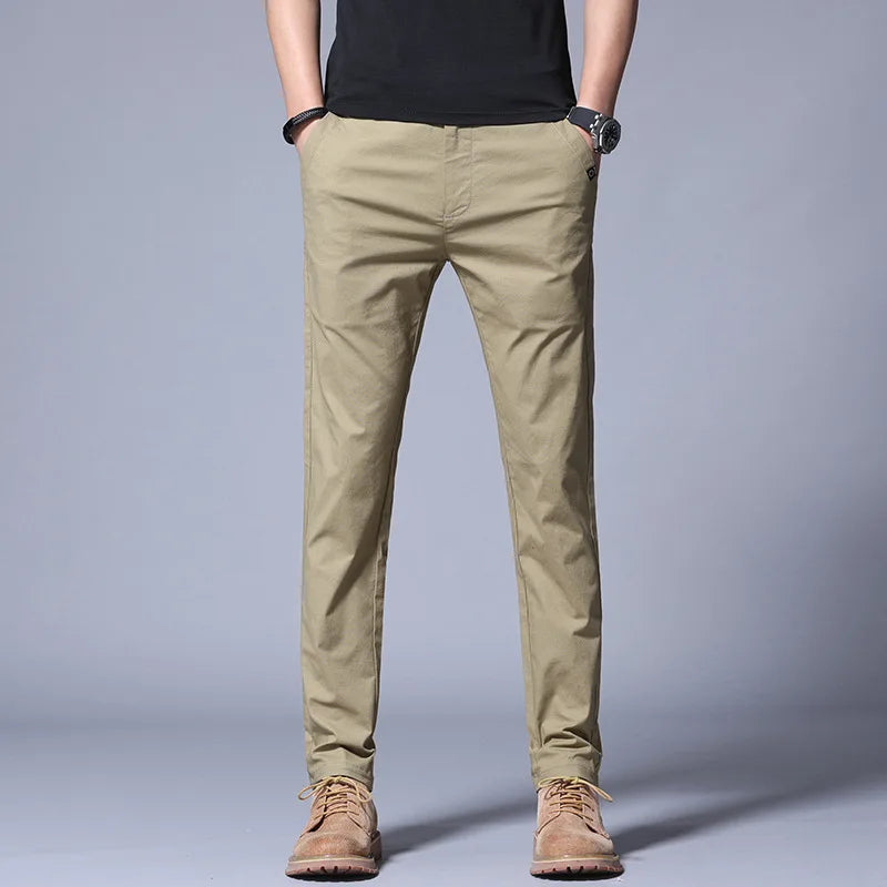 ICPANS Summer Thin Casual Pants Men Pockets with Zipper Black Slim Fit Skinny Mens Trousers Office