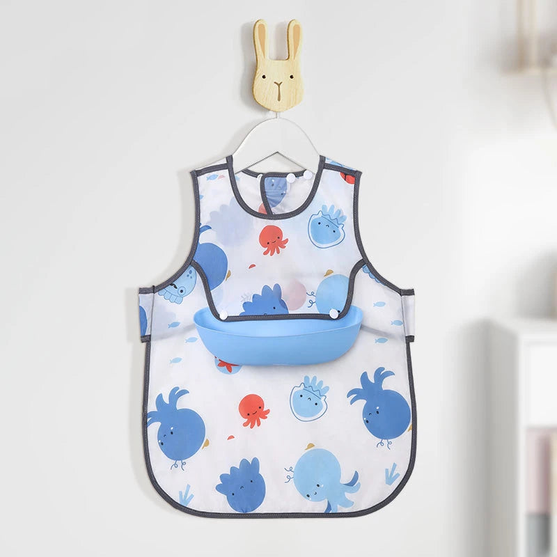 Silicone Bib Baby Waterproof Soft Feeding Detachable Washable Baby Rice Bowl Free Wash Kindergarten Apron Spring Summer Thin NEW
