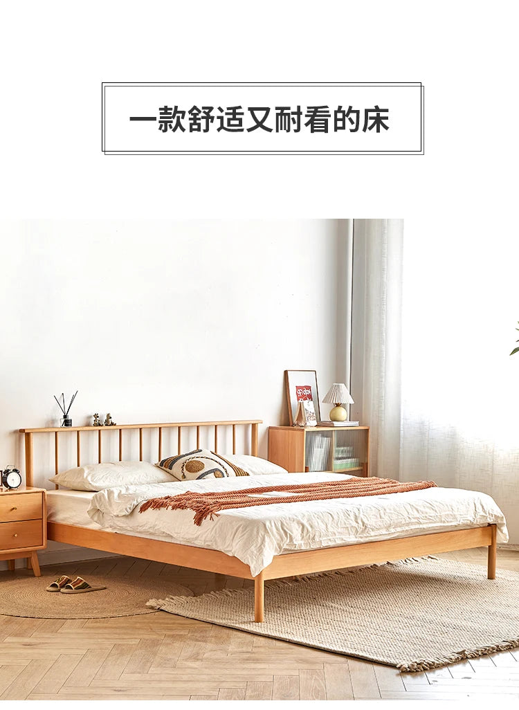 Solid wood bed 1.8 meters double  master bedroom Nordic room modern simple single bed 1.2m 1.5m