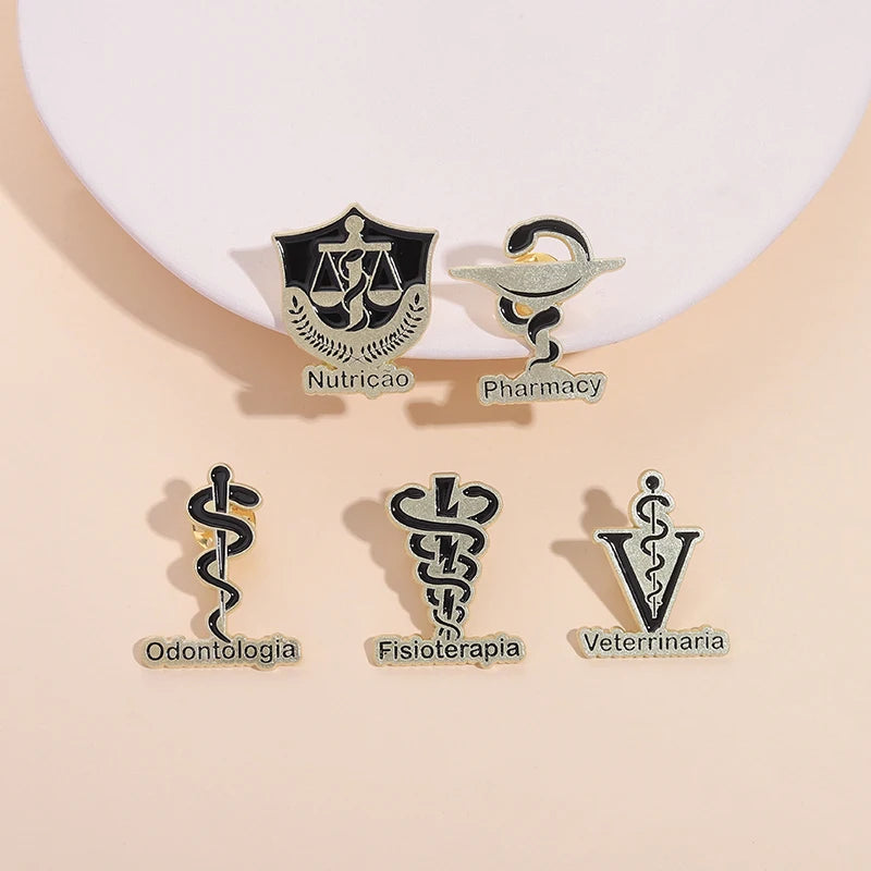 Veterinary Pharmacy Symbol Caduceus Snake Enamel Pins Odontologia Nutricao Fisioterapia Medical Health Badge Brooch Doctor Nurse