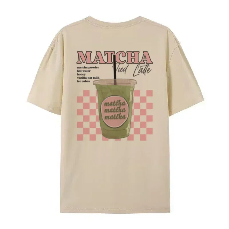 Matcha Latte Back Print T-Shirt Women Fashion Clothing Cute Matcha Lover T Shirt Y2k Aesthetic Egirl Loose Retro Streetwear Tops