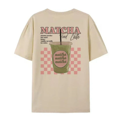 Matcha Latte Back Print T-Shirt Women Fashion Clothing Cute Matcha Lover T Shirt Y2k Aesthetic Egirl Loose Retro Streetwear Tops