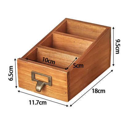 Wooden Desktop Organizer Keys Durable Mini with 3 Compartments Office Accessories for Home Bedroom Vanity Bathroom Countertop