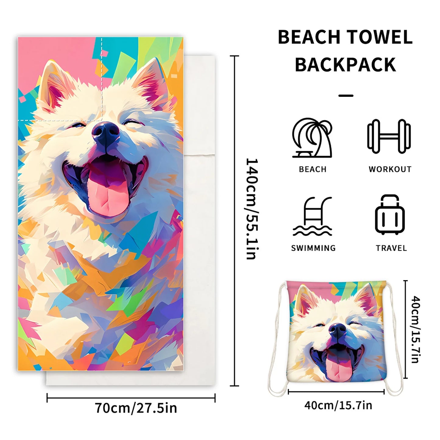 Fashion 2-in-1 Foldable Beach Towel with Integrated Bag Printed Bath Towel for Storage Portable Beach Accessory