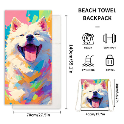 Fashion 2-in-1 Foldable Beach Towel with Integrated Bag Printed Bath Towel for Storage Portable Beach Accessory
