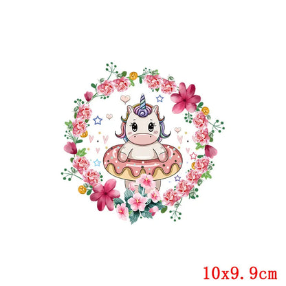 Rainbown Unicorn Heat Thermal Transfer For Clothes Cute Cartoon Iron-On Transfers Sticker On Babys Clothes DIY Aniaml Applique