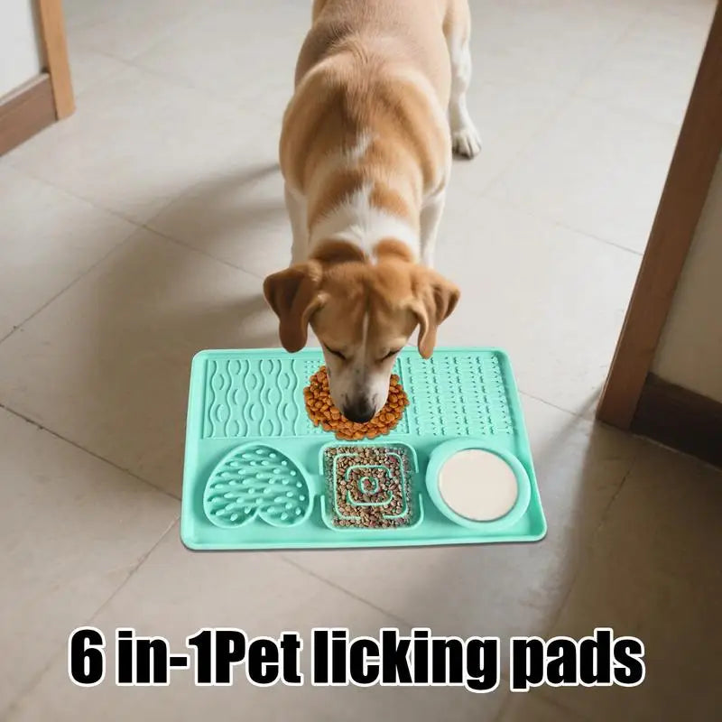 6 In1 Pet Licking Pads Silicone Dog Food Mat Non-slip Slow Feeder Bowl Interactive Puzzle Toy For Boredom Relief Enhance Sensory
