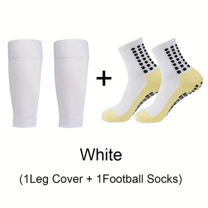 2 Pairs Anti-Slip Breathable Fitness Football Socks and Sports Leg Sleeves Set Men Women Soccer Tennis Basketball Sports Socks