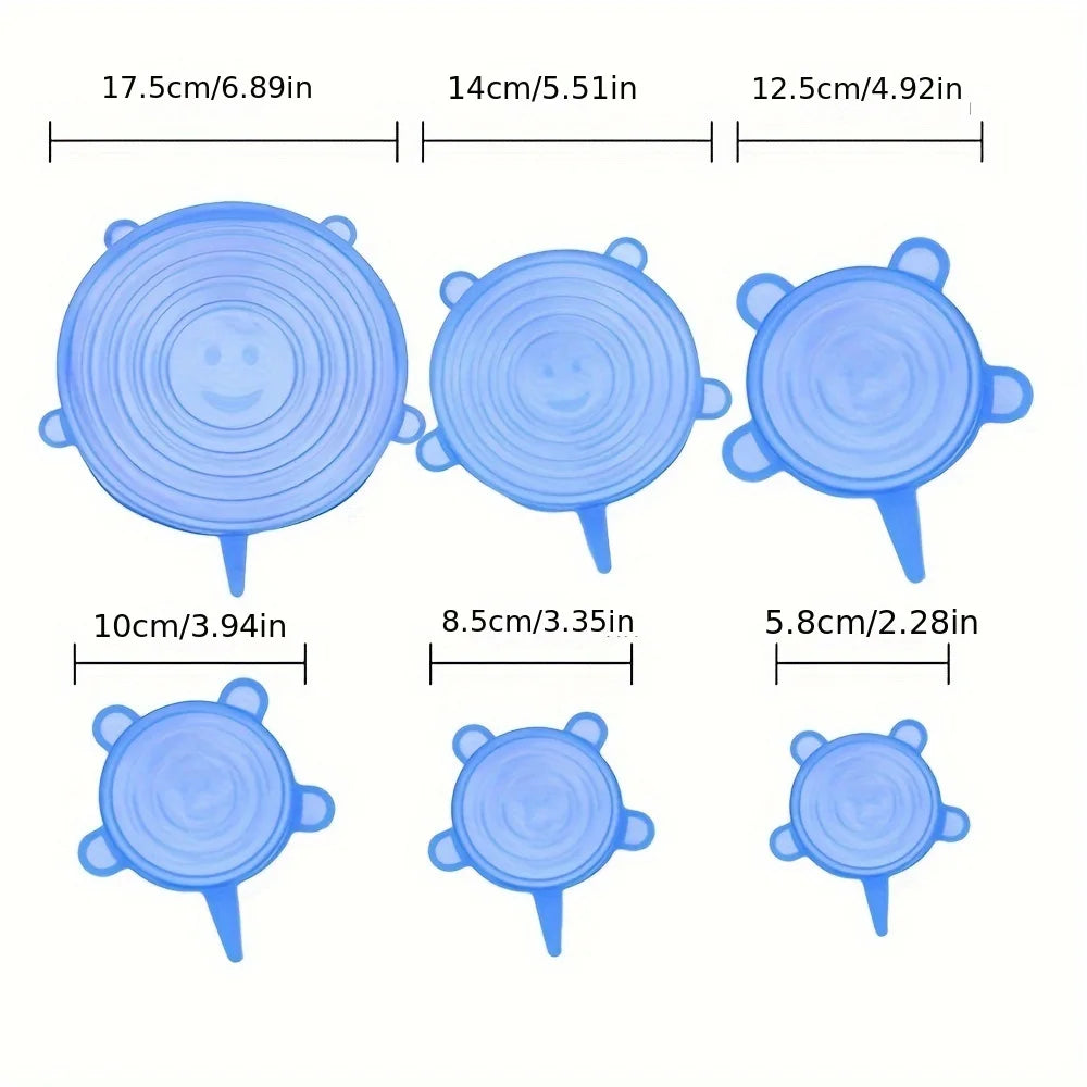 6Pcs Silicone Stretch Lids, Food Bowl Covers, Reusable Food Saving Covers, Retractable Multifunctional Fresh-keeping Lid