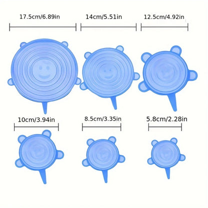 6Pcs Silicone Stretch Lids, Food Bowl Covers, Reusable Food Saving Covers, Retractable Multifunctional Fresh-keeping Lid