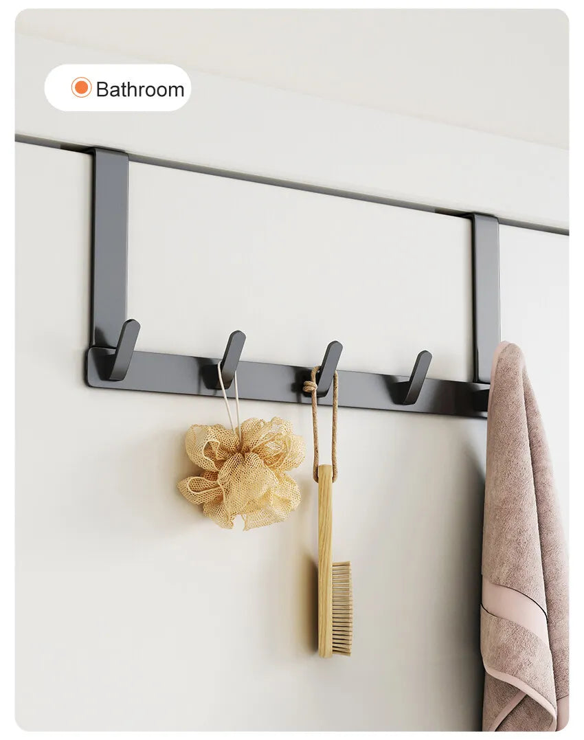 Hooks Over The Door Bathroom Organizer Rack Durable Hanging Row Hook Holder Clothes Coat Hat Towels Hanger Storage 5/6/7 Hooks