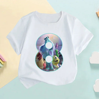 Baby Children T-Shirts It's My 1 2 3 4 5 6 7 8 9 Years Birthday Boys Girls T Shirt Monsters Inc University Cartoon Kids Clothes