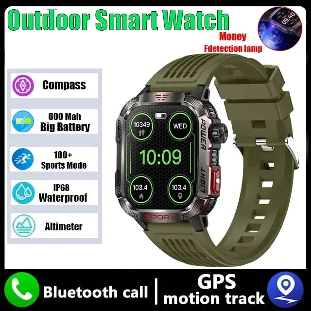 2024 New Durable Military Smart Watch Bluetooth Call Outdoor Sports Track Tracker Men's and Women's Smartwatches LED Flashlight