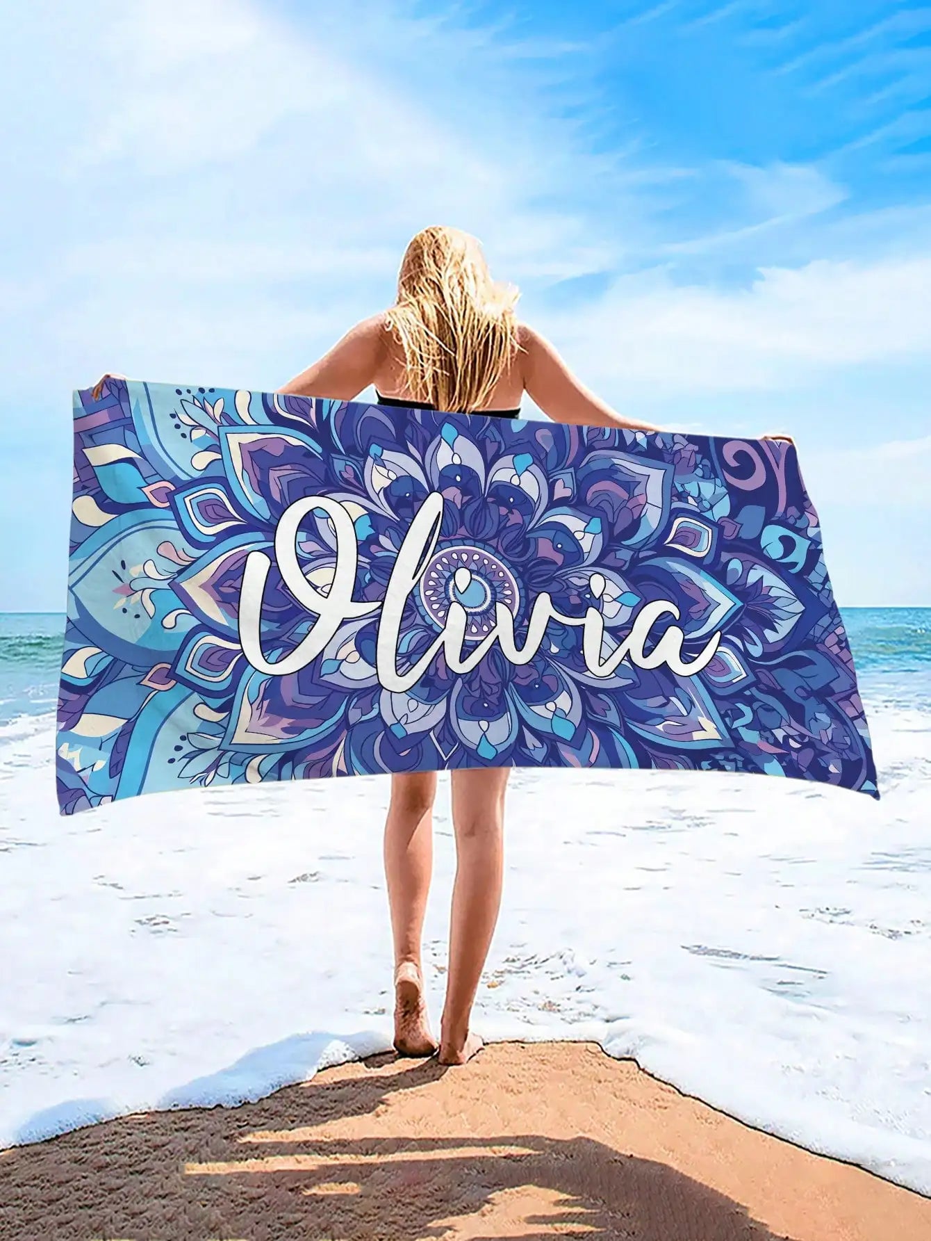 Comfortable beach towel fashionable pool towel 1 piece personalized text custom floral beach towel super absorbent swimming towe