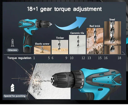 Rechargeable Lithium Battery Electric Hand Drill Electric Screwdriver Cordless Power Drills Home DIY Electric Drill