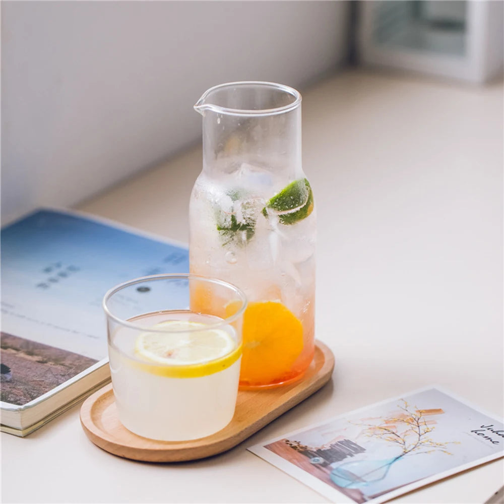 Water Carafe with Tumbler Glass Cold Hot Water Bottle Cup Sets Bedside Water Pitcher High Temperature Resistance Bottle