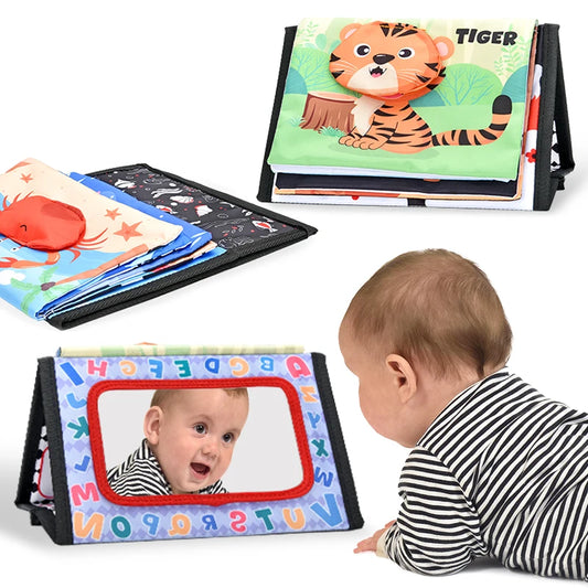 Funny Black and White Baby Cloth Book Early Educational Montessori Toy for Children Newborn Tummy Time Mirror Toys