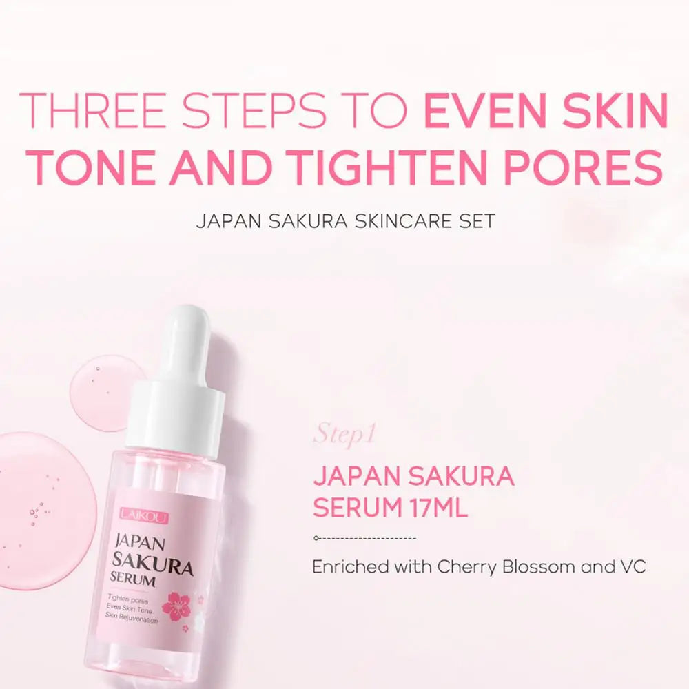 Face Skin Care Set Cleanser Sakura Essence Cream Moisturizing Whitening & Anti-Aging Toner Eye Cream Face Serum Eye Skin Care