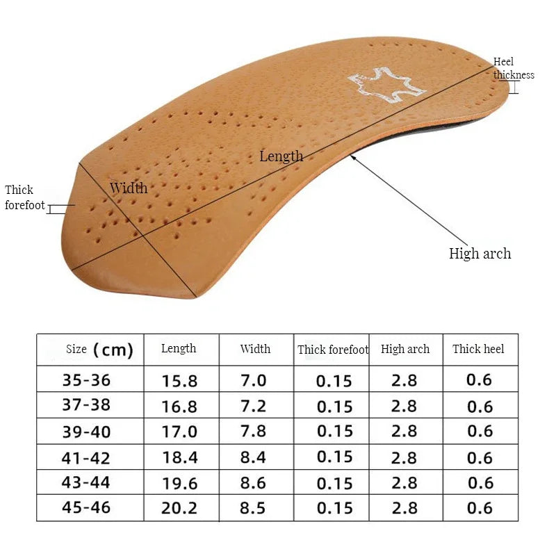 Orthopedic Half Insole Arch Support Shoes Insoles for Feet Plantar Fasciitis Shoe Pads Quality Cowhide Comfort Inserts Cushion